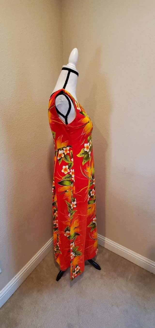 Vintage 60s 70s Hawaiian Maxi Dress Bird of Paradise Barkcloth Acrylic ...