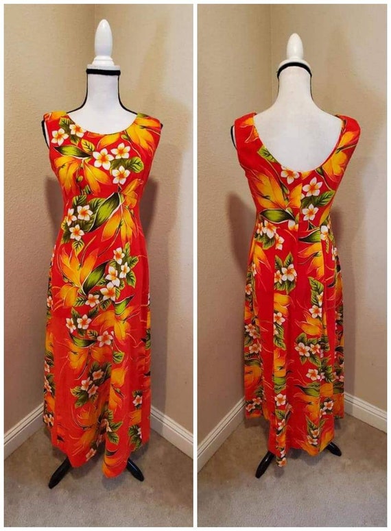 Vintage 60s 70s hawaiian maxi dress bird of parad… - image 1