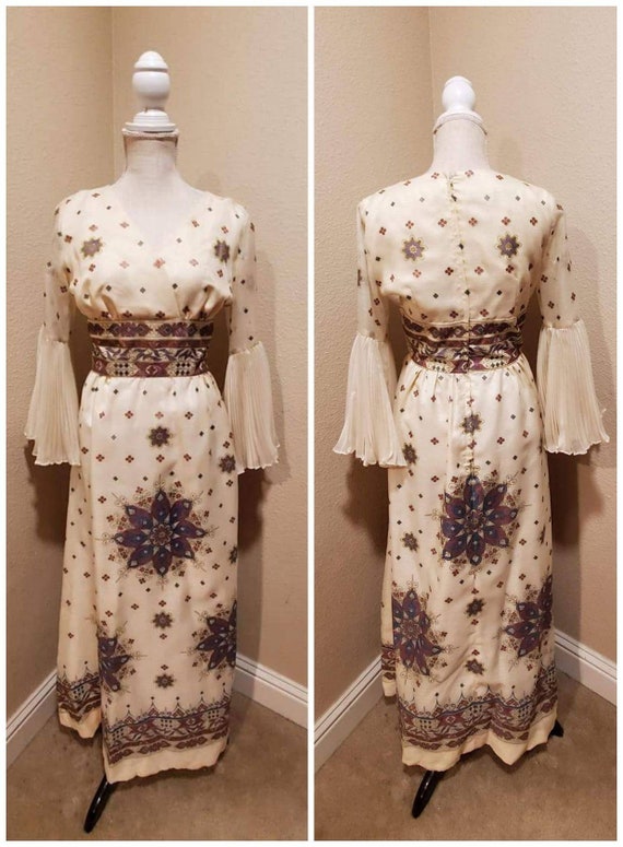 Vintage 70s alfred shaheen maxi hostess dress ple… - image 1