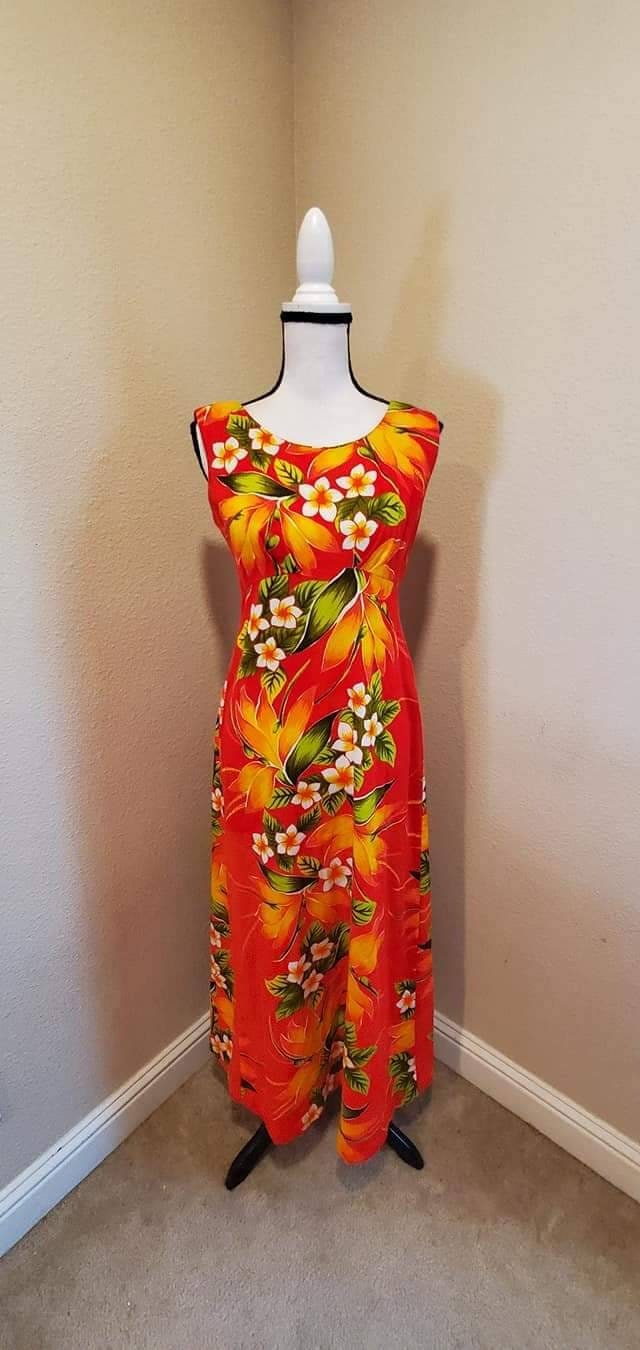 Vintage 60s 70s Hawaiian Maxi Dress Bird of Paradise Barkcloth Acrylic ...