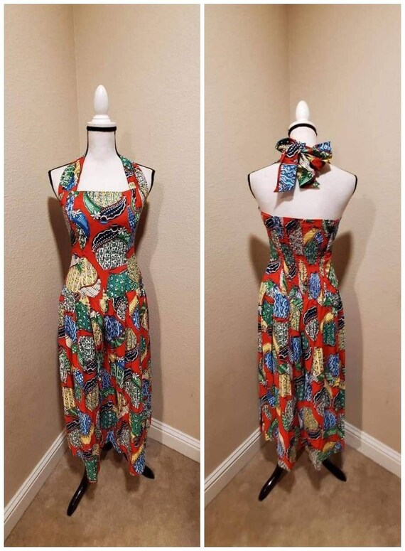 Vintage 80s does 50s halter sun dress style culle… - image 2