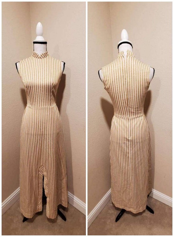 Vintage 60s 70s gold lurex striped maxi length che