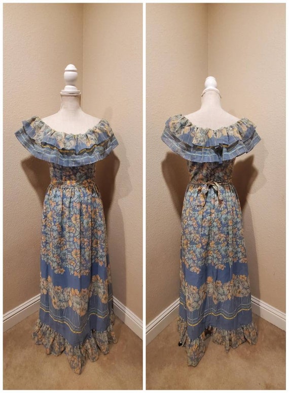 Vintage 60s 70s romantic flowy floral prairie dres