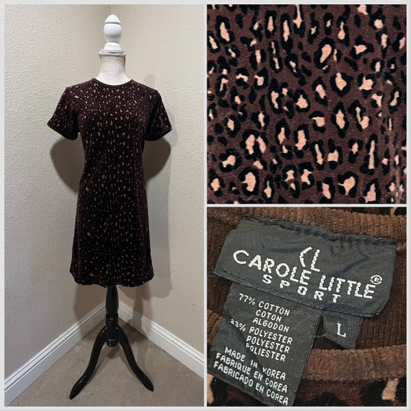 XL Large vintage 90s fuzzy chocolate leopard cheetah animal print short grunge punk t shirt dress stretchy