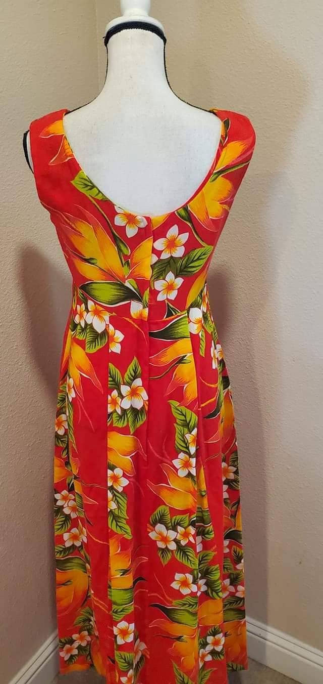 Vintage 60s 70s Hawaiian Maxi Dress Bird of Paradise Barkcloth Acrylic ...