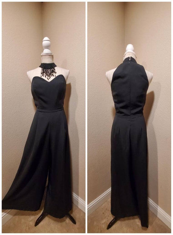 Vintage 80s 90s wide leg prom jumpsuit attached be