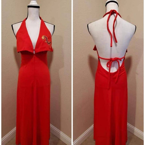 Sexy Plunging Halter Neck Open Back Distressed Knit Apricot Maxi Fitted Dress
