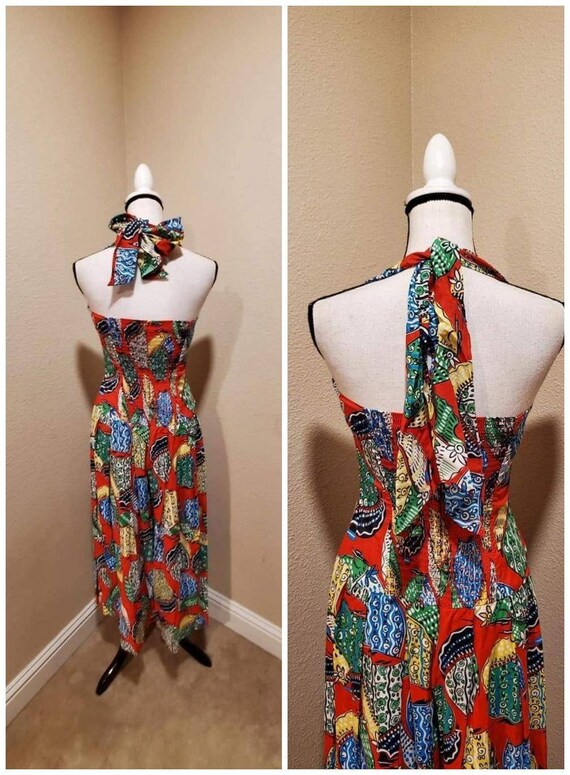 Vintage 80s does 50s halter sun dress style culle… - image 3