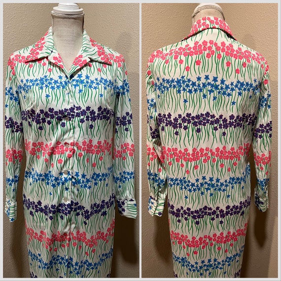 Medium large spring flower maxi length shirt dres… - image 8