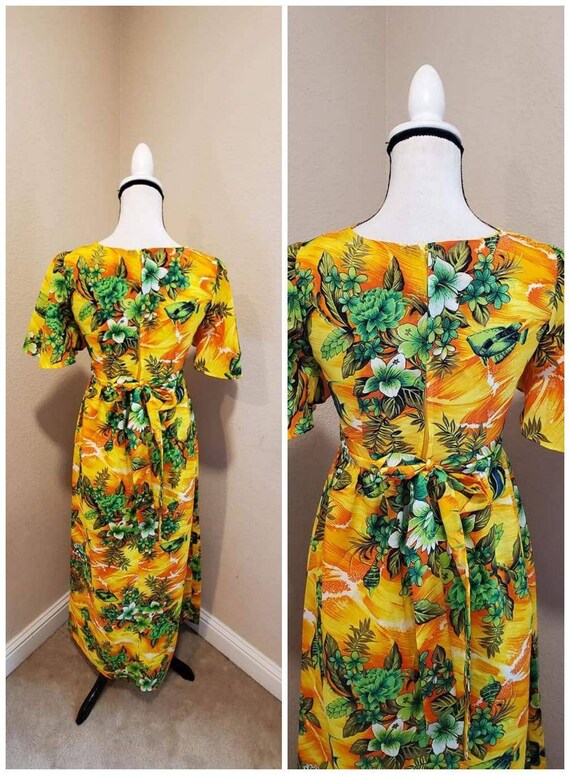 Vintage 70s novelty print Hawaiian maxi dress ang… - image 4