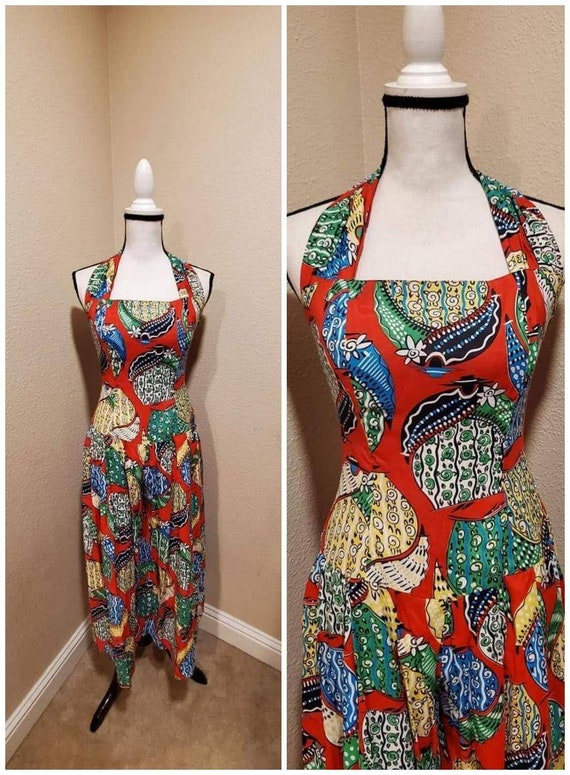 Vintage 80s does 50s halter sun dress style culle… - image 4