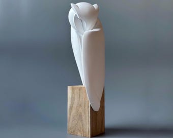 Minimalist Plaster Owl Sculpture: Modern Home Decor
