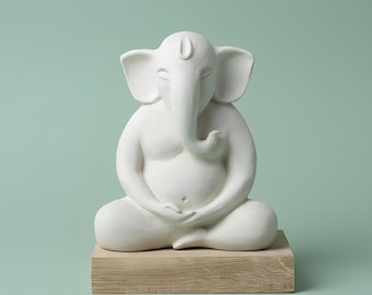 Ganesha Statue Plaster — Boho Spiritual Decor, Housewarming & Diwali Gift, Yoga Room Art, New Beginnings, Handmade (19 cm)