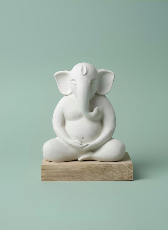 Ganesha Statue Plaster — Boho Spiritual Decor, Housewarming & Diwali Gift, Yoga Room Art, New Beginnings, Handmade (19 cm)