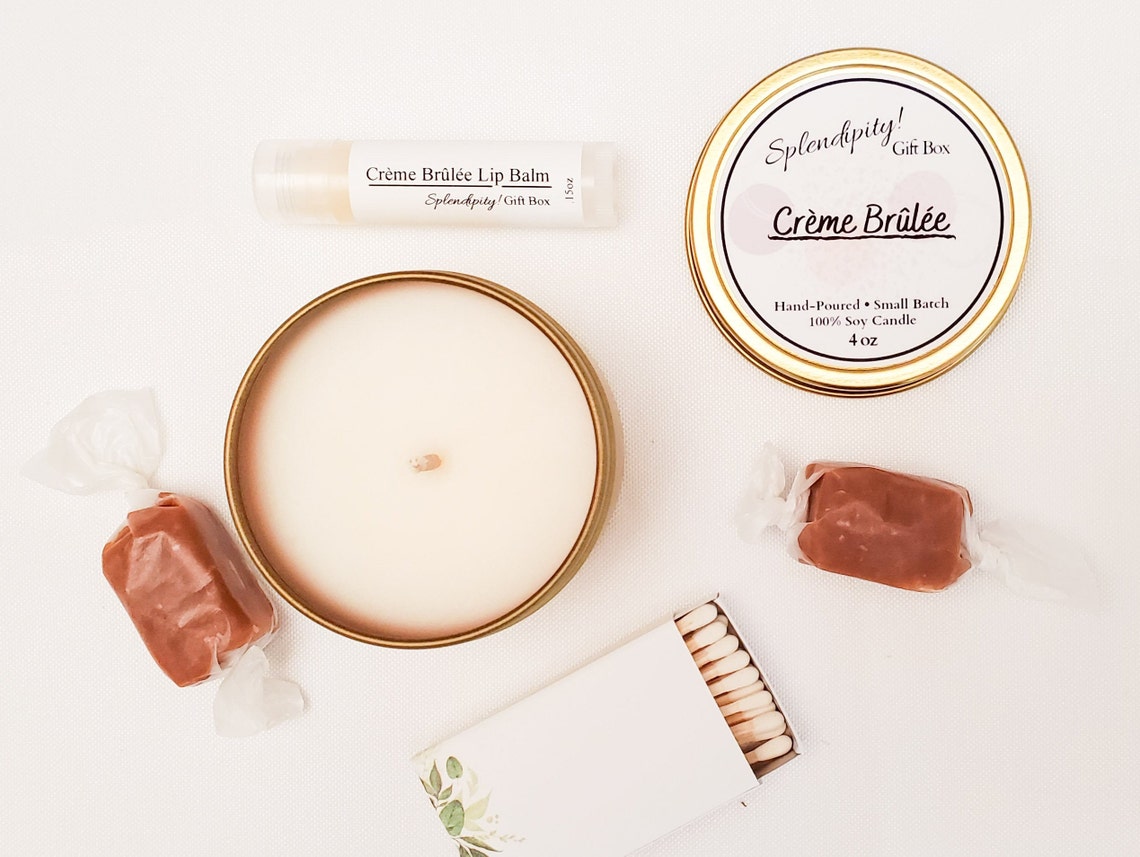 Soy Candle & Lip Balm Gift Set Creme Brulee Scented Etsy