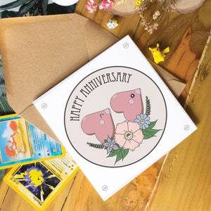 Carte d'anniversaire inspirée de Luvdisk Poke - Anime kawaii, art des fans de jeux, carte anime kawaii, conception de tatouage Gameboy