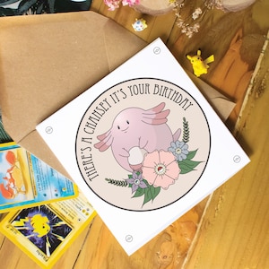 Carte d'anniversaire inspirée de Chansey Poke - Anime Kawaii, art des fans de jeux, carte Anime Kawaii, conception de tatouage Gameboy