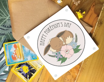 Eevee Poke Inspired Mothers Day Card Greetings Anime Kawaii Birthday Gaming Fan Art Nintendo Gameboy Tattoo