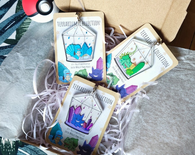 Poke Terrarium Keyring Sticker Set - Anime Kawaii, Stocking Filler, Secret Santa, Gaming Fan Art, Anime Kawaii Card, Gameboy Tattoo Design