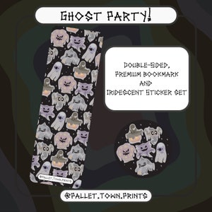 Poke Ghost Party Bookmark and Sticker Set - Anime Kawaii, Gaming Gift Fan Art, Gameboy Tattoo Design, Stocking Filler, Secret Santa gift