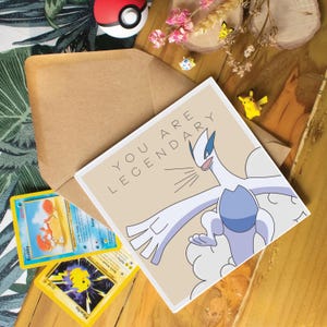 Carte d'anniversaire inspirée de Lugia Poke - Anime kawaii, art des fans de jeux, carte anime kawaii, conception de tatouage Gameboy