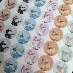 Stickers de remerciement style Poke - Feuille d'autocollants, étiquettes, Pour les petites entreprises, respectueux de l'environnement, recyclé, biodégradable, anime kawaii, compostable