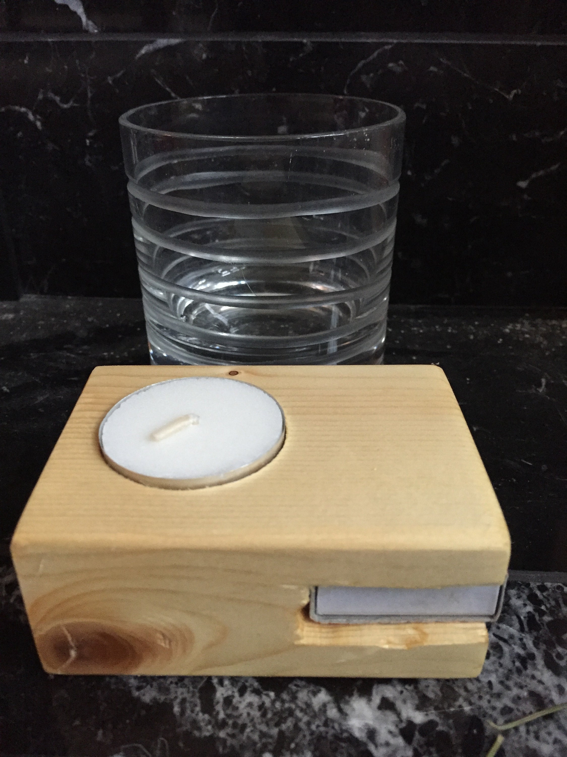 Wooden Candle Holder with Matchbox Etsy