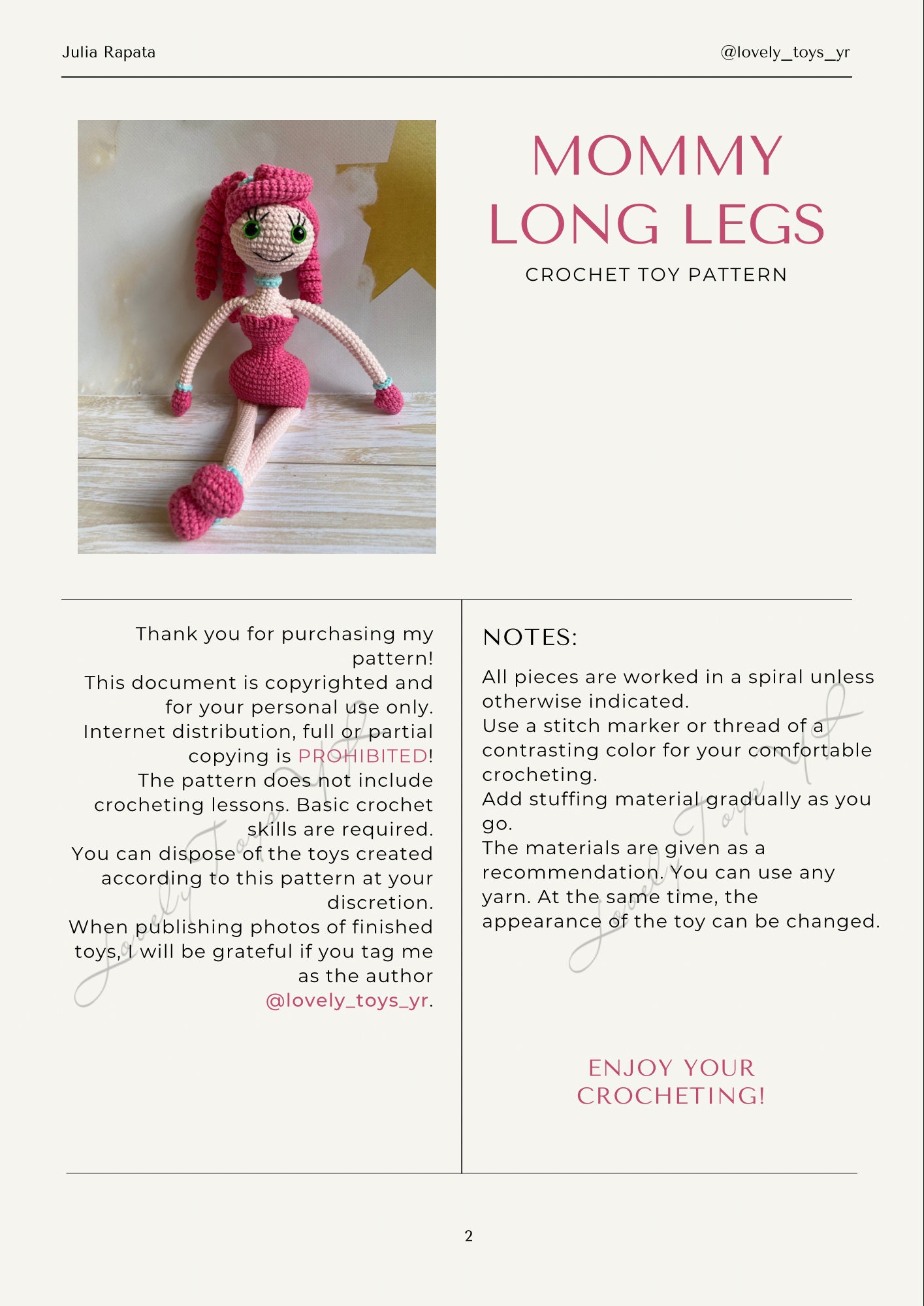 Mommy Long Legs Poppy Playtime 2 Huggy Wuggy 35 Cm Croche