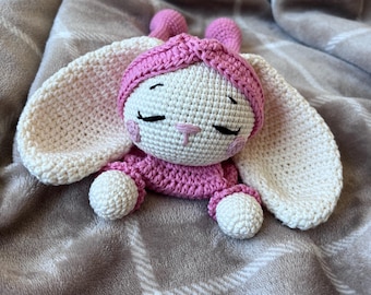 Crochet Bunny Lovey | Handmade Cotton Yarn Comforter | Baby Shower Gift | Newborn Snuggle Toy | Soft Amigurumi Rabbit