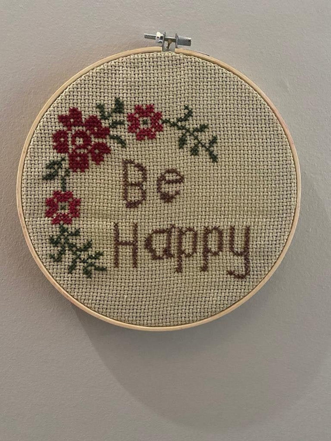 Be Happy Crossstitch Wall Art Hand made crossstitch Etsy