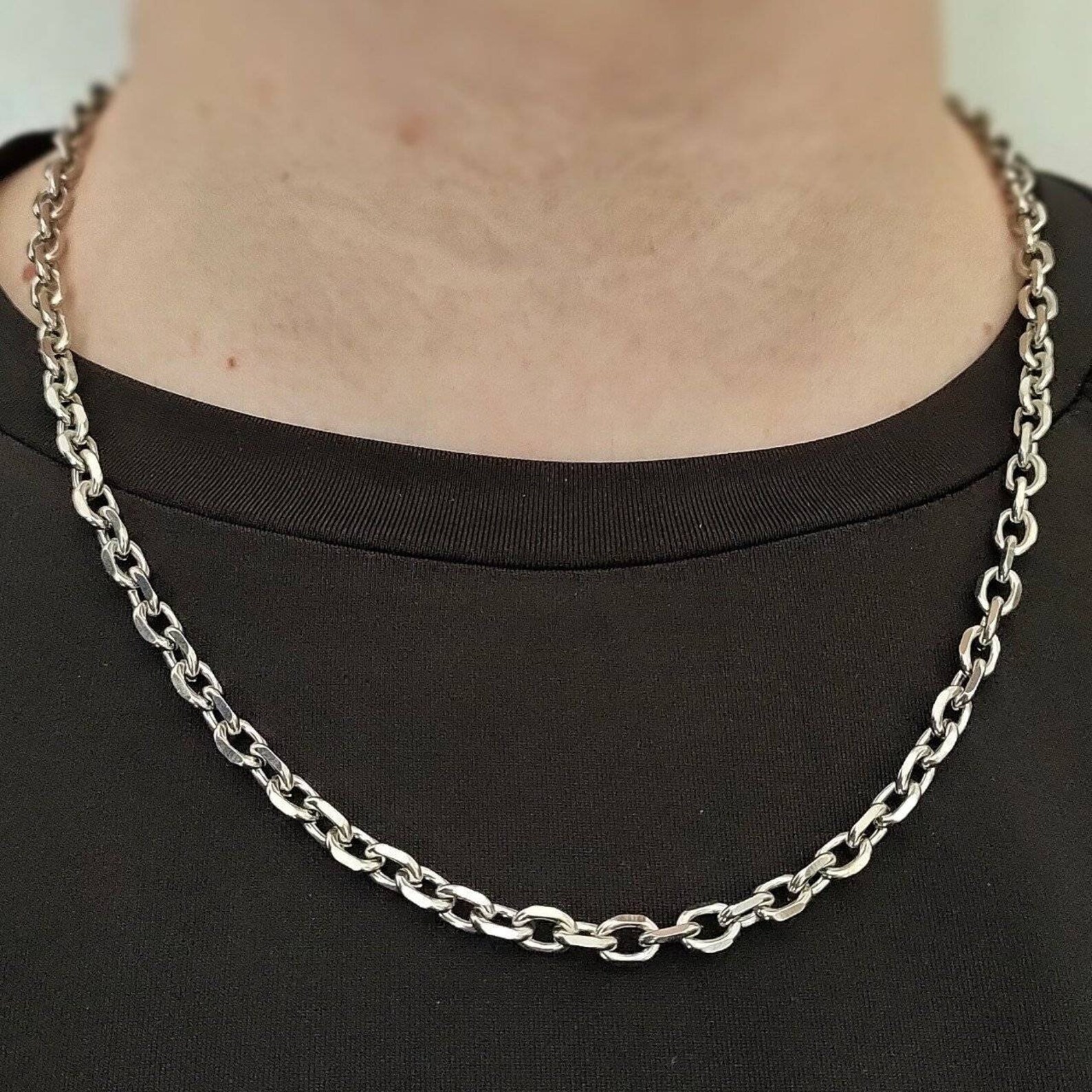 Thick Silver Rolo Chain Necklace 6mm Width Stainless Steel 22 Etsy