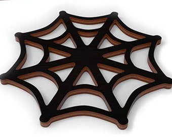 Spider Web Coasters - Set of 2 Goth Spiderweb Wooden Drink Coasters - Gothic Home Decor Halloween Spooky Gifts for Goth Stuff Lovers