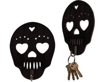 Skull Key Holder - Set of 2 Goth Key Hooks for Wall - Gothic Home Decor Halloween Spooky Gifts for Skull Stuff Lovers