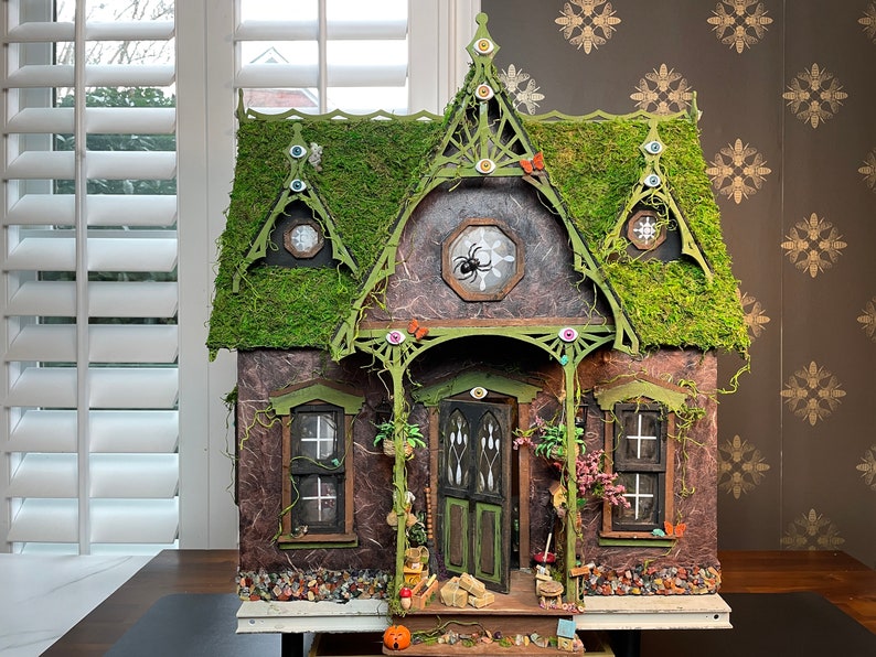 Victorian Gothic Haunted Dollhouse Witch House, Handmade By Artist, FURNISHED 1:12 Halloween image 1