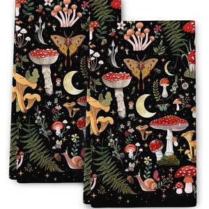 Witchy Mushroom Tea Towels Hand Towels Kitchen Towel Set of 2