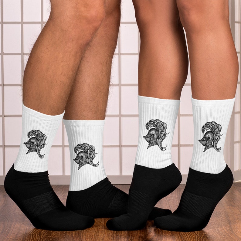 Black and Wite Socks with Medieval Print