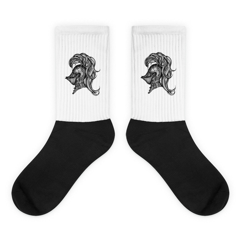 Black and Wite Socks with Medieval Print