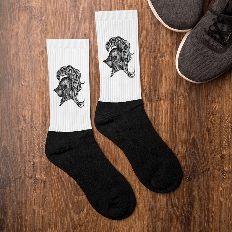 Black and Wite Socks with Medieval Print