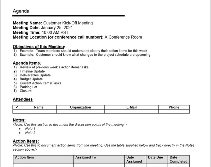 Simple Project Manager - Meeting Notes Template - Etsy