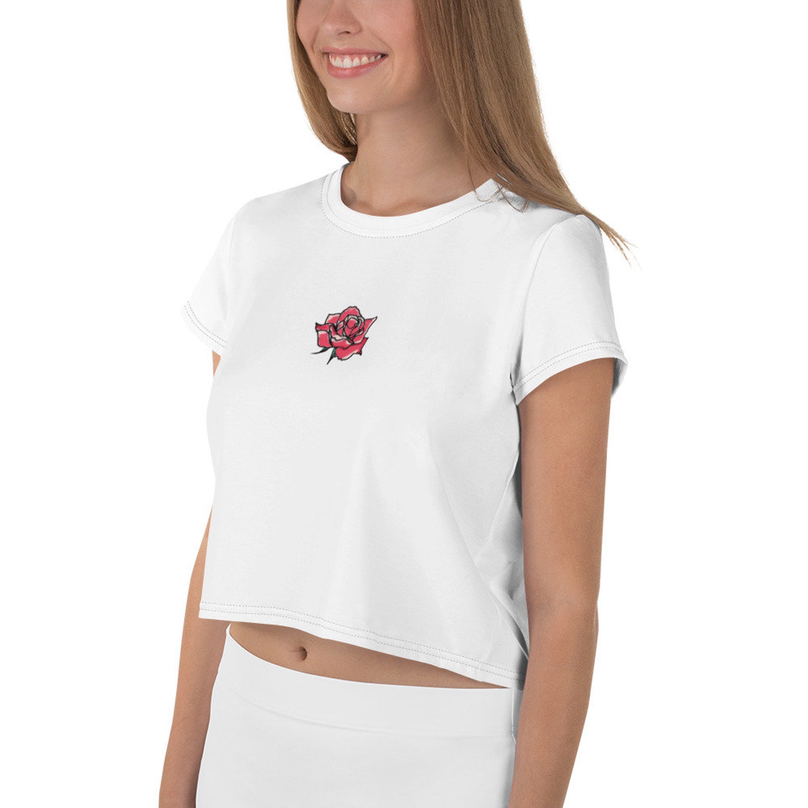 white crop top with red roses