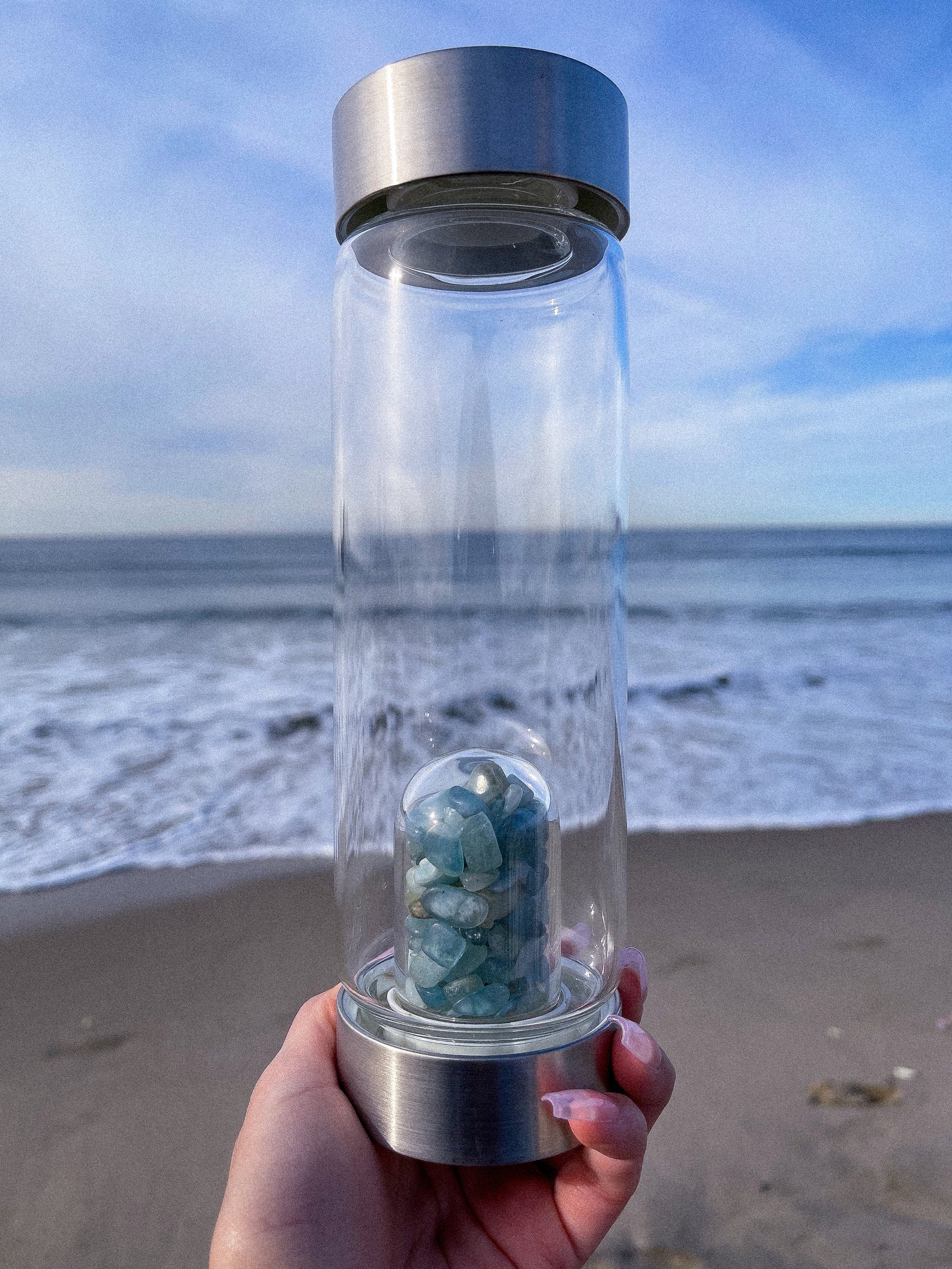 Natural Crystal Glass Water Bottle Aquamarine Etsy