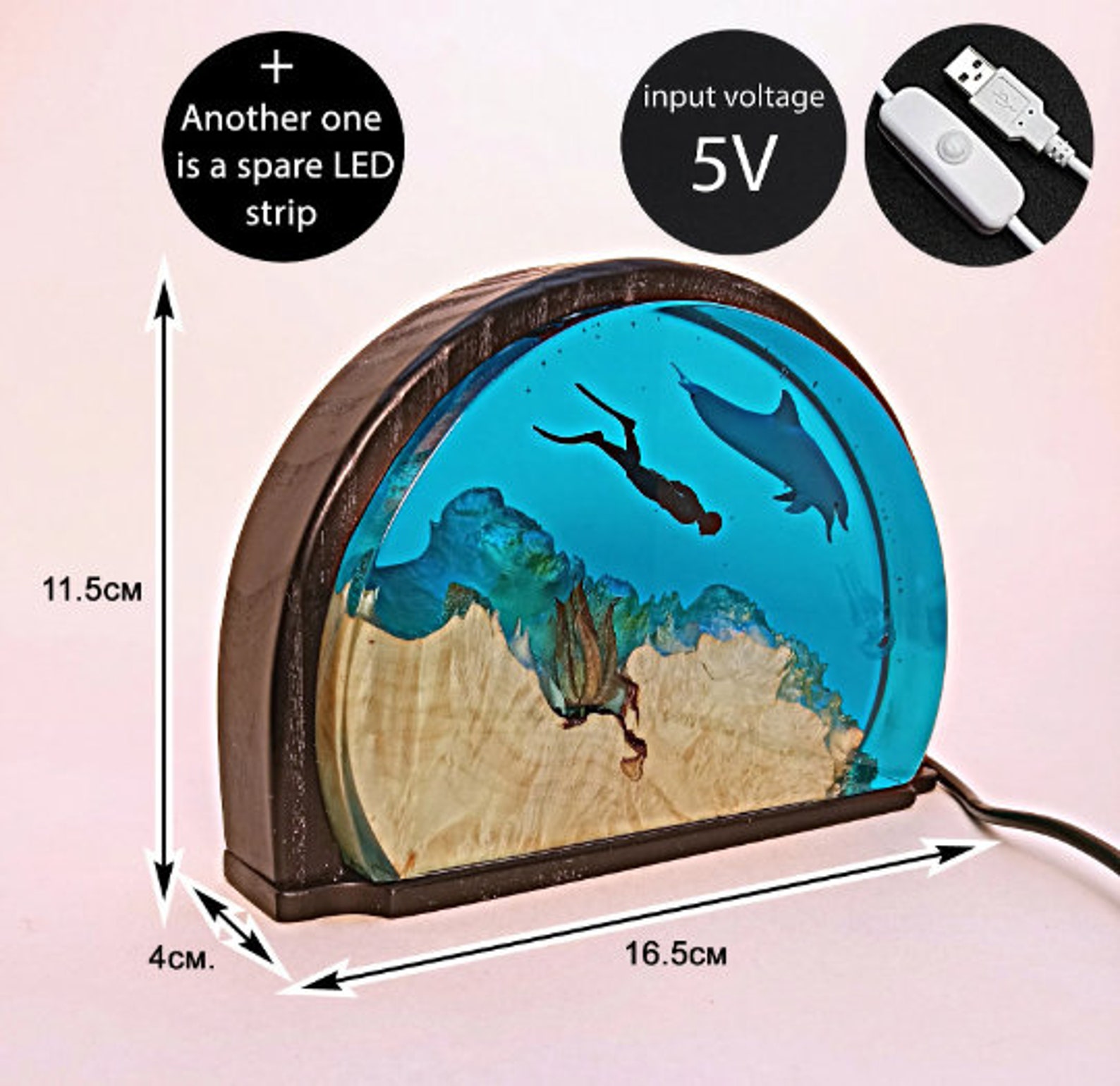 Resin Wood Night Light Epoxy Divers and Dolphin Lamp Etsy