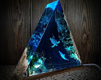 Resin Lamp, Resin Art Lamp, Epoxy Resin Lamp, Wood Resin Lamp, Shark Resin Lamp, Marine Resin Lamp, Resin Underwater Lamp