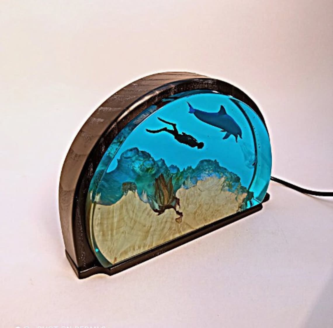 Resin Wood Night Light Epoxy Divers and Dolphin Lamp Etsy