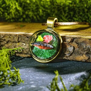 Resin jewelry, Cottagecore jewelry, Fairycore necklace with Frog, Mushroom terrarium, Resin jewelry, Birthday gift