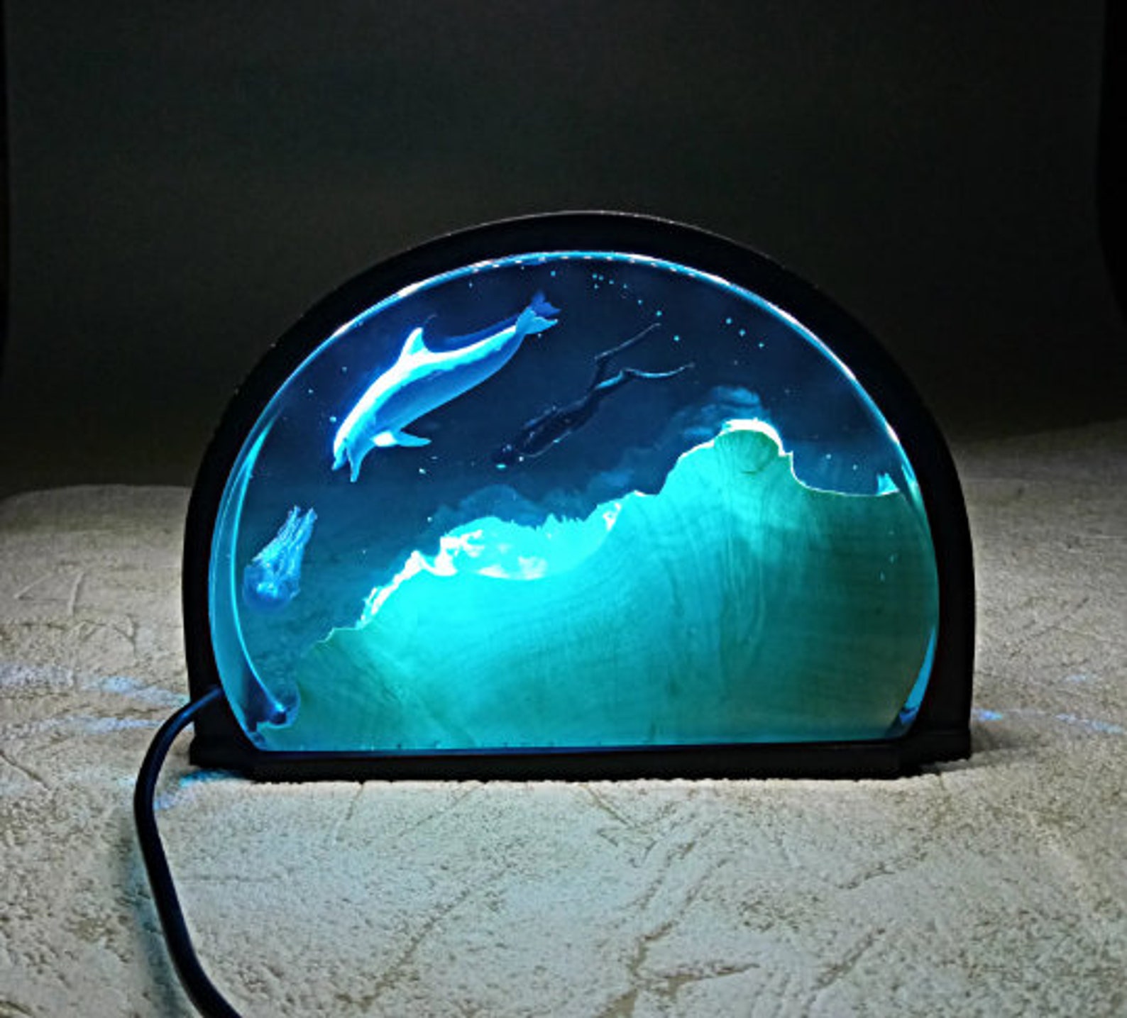Resin Wood Night Light Epoxy Divers and Dolphin Lamp Etsy