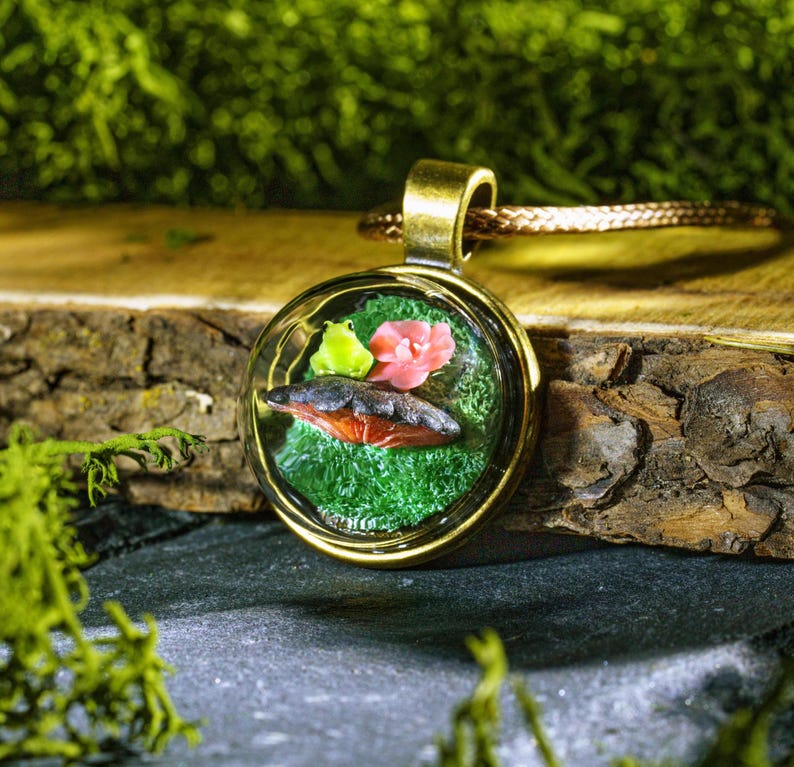 Resin Pendant With Mushrooms Jewelry, Cottagecore Jewelry, Fairycore