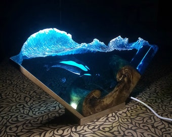 Dolphin hourglass Epoxy Night Light, Resin Wood Light Lamp, home decor Christmas gift