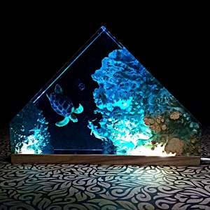 Sea turtle & Diver Epoxy Wood Night Light, Resin Light Lamp, Christmas gift image 7