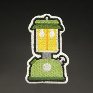 Camping lantern iron on patch for jacket, backpack or vest.  Fully embroidered badge for camper, lover of the outdoors and the environment